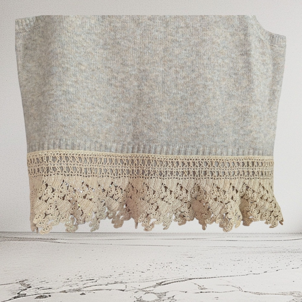 EUC NATURAL LIFE Tan Tank Top with Tan Lace Crochet Trim Size XL - Picture 3 of 5